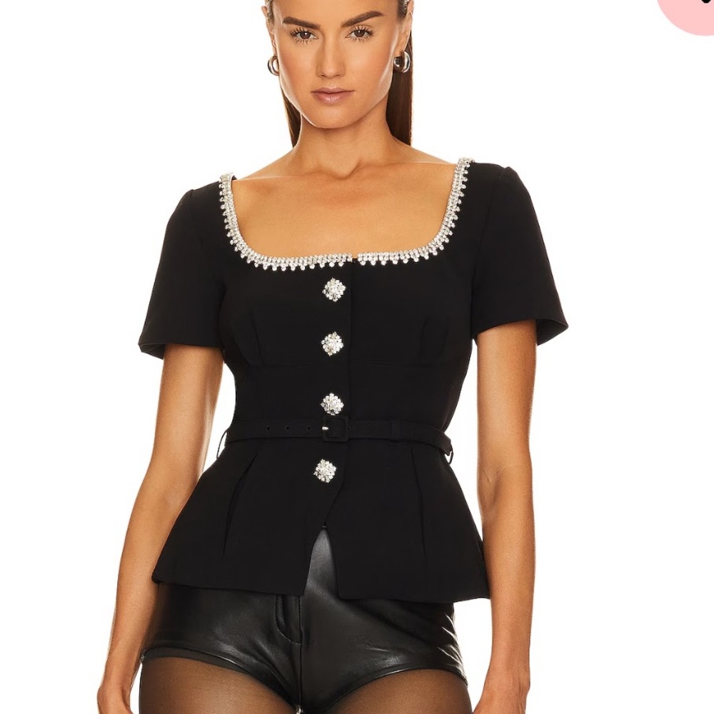 Self-Portrait Black Crystal-Embellished Blouse